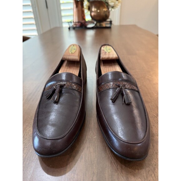 Christian Dior Monsieur Brown Leather Snakeskin Trim Tassel Loafers 11.5 Italy - Picture 2 of 14